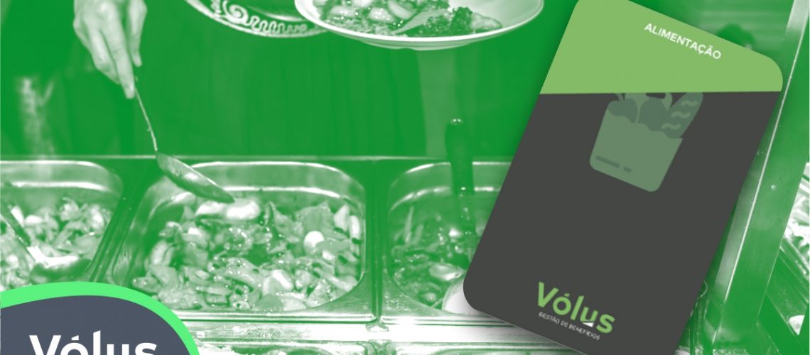 Capa Vale Alimentação Vólus Imagem ilustrativa para texto vale alimentação para colaboradores, com o cartão da vólus.